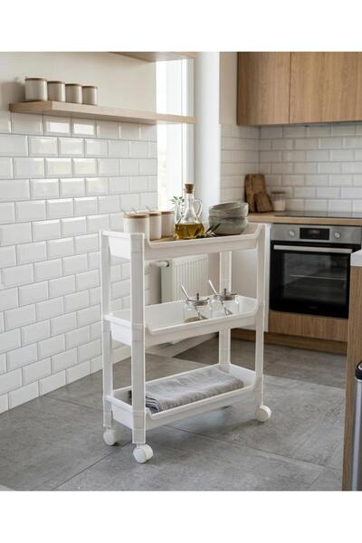 Okyanus Home 3 Katlı Tekerlekli Banyo-Mutfak Düzenleyici Beyaz