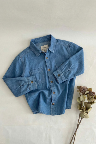 Cigit Blue Denim Shirt for Children 2-8 Years Old