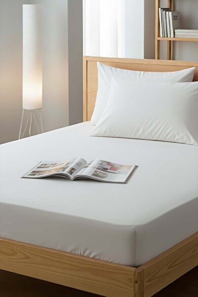 Rivaİstanbul ملاءة جاهزة مزدوجة من القطن الأبيض مقاس 160x200