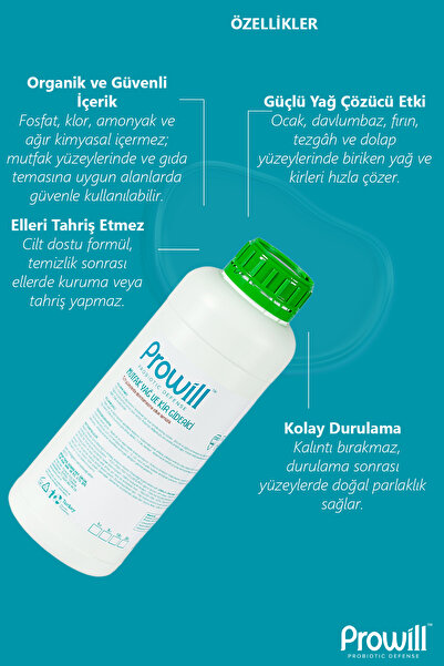 PROWİLL Organik Endüstriyel Mutfak Yağ Ve Kir Giderici Sprey Ağır Kimyasal Içermez 1 Litre