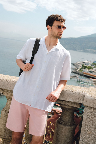 Avva Cămașă albă pentru bărbați, cu guler apaj, 100% in, cu mânecă scurtă, cu...