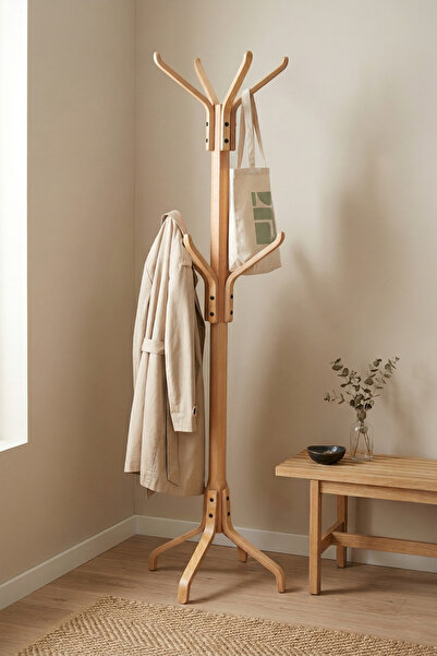 VİLİNZE Vesti Ahşap Ayaklı Portmanto Elbise Askılık