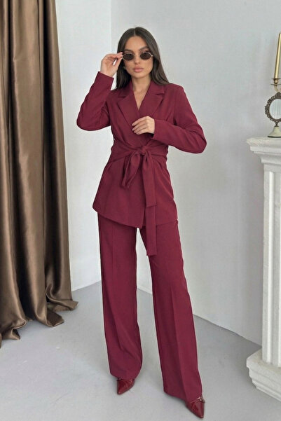 spirituel Γυναικείο σετ παντελόνι με σακάκι, με λεπτομέρεια δεσίματος στη μέσ...