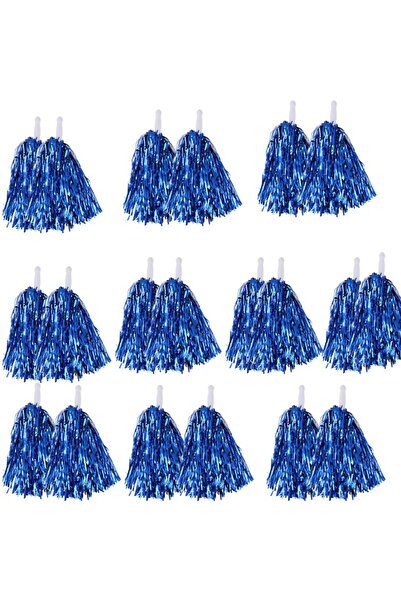 partidolu 10 Çift (20 Adet) 25 cm Parlak Mavi Renk 23 Nisan Gösteri Ponponu 3...