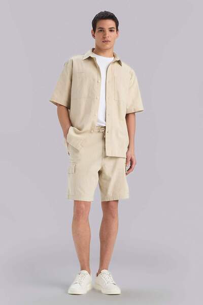 DeFacto 100 % Baumwolle, normale Cargo-Bermudashorts mit Taschen und Leinenop...