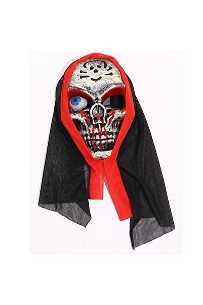 partidolu Kapüşonlu Tek Göz Kanlı Kurukafa İskelet Şekilli Halloween Maskesi