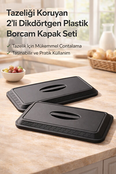 DİVAYS 2'li Dikdörtgen Plastik Borcam Kapağı Tazeliği Koruyan Taşınabilir Kap...