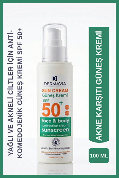 Dermavia Spf 50 Yüz Ve Vücut Güneş Kremi Akneye Meyilli Ciltler 100 ml