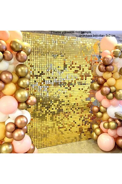 partidolu Aynalı Disko Altın Renk Kapı Perdesi Folyo Dekor Süsü 2 mt Yüksekli...