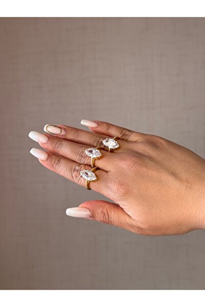 MOD10 Helen Jewerly Markiz elmas kesim tek taş ayarlanabilir gold yüzük