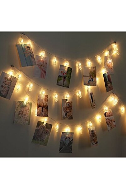 Pandoli Partidolu Şeffaf Kablolu Gün Işığı Renkli 10 Ampullü Asma Mandallı Pi...