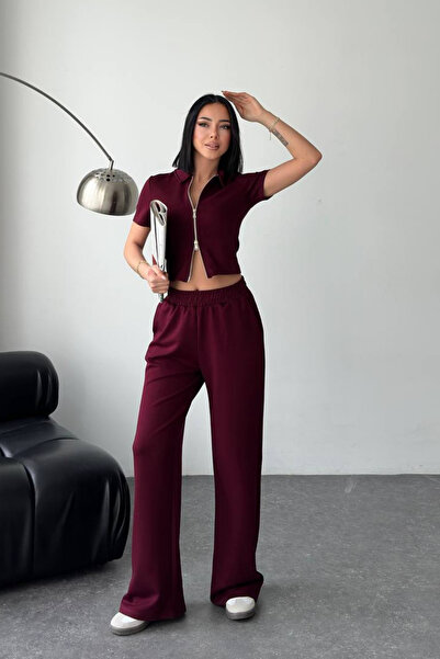 ARK MAĞAZALARI Set pantaloni crop cu fermoar reversibil și talie înaltă, comb...