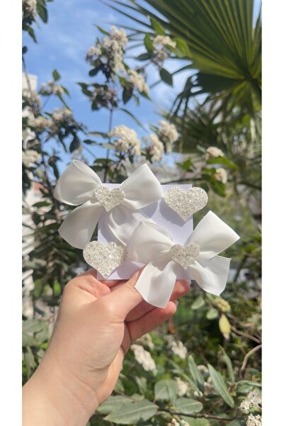 Toka Perisi White Heart Ribbon Bow 2-Piece Clip Buckle