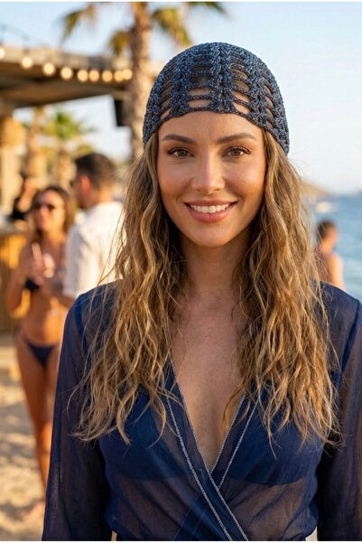 HENERA Navy Blue Glitter Summer Beret - Hair Accessory - Bandana