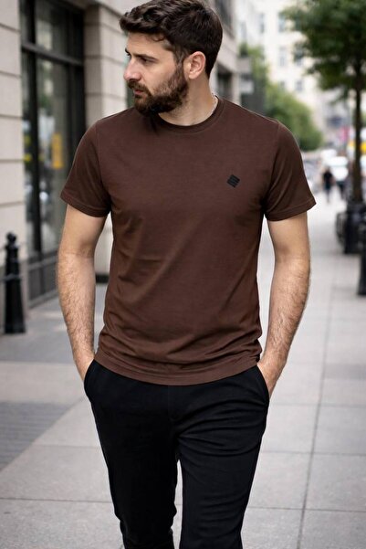 grand coco Ανδρικό καφέ μπλουζάκι με κοντό μανίκι από ύφασμα με λαιμόκοψη ποδ...