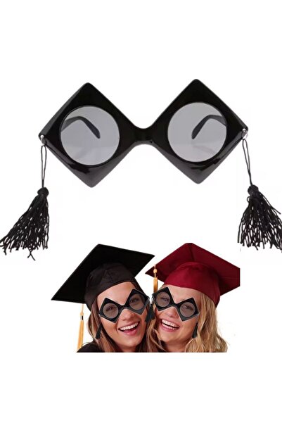 partidolu نظارات حفلات التخرج باللون الأسود مع شرابة مزدوجة باللون الأسود