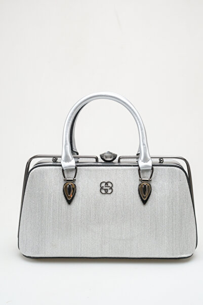 FEMME Women's Silver Handbag Hard Case with Gold Detail for Daily & Special O...