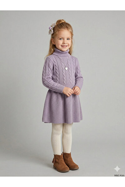 CLOUDY WEAR&DESİGN Плетена рокля с висока яка с коса за момиче