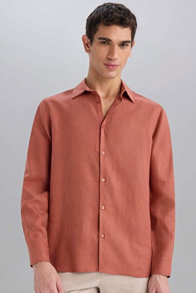 DeFacto 100 % Leinen, reguläre Passform, Polokragen, Sommer-Basic, einfarbig,...