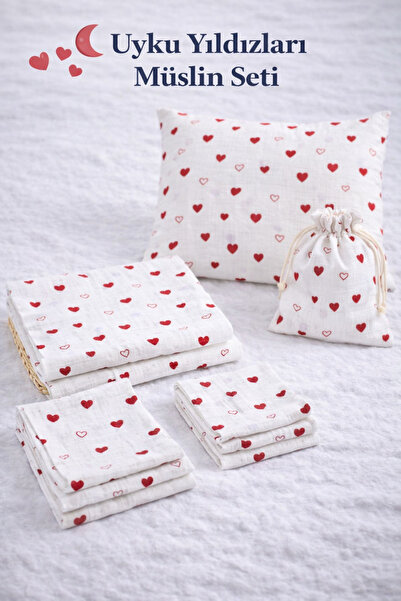 MORE HOME Baby Muslin Cloth Blanket Set 7 Pieces Heart Patterned Multi-Colored
