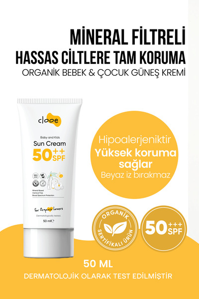 clooe Organik Sertifikalı Bebek & Çocuk Güneş Kremi 50 SPF - Hipoalerjenik & ...