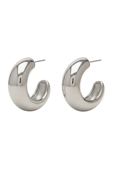LİNYA JEWELLERY Pety Yarım Yuvarlak Halka Küpe Gümüş