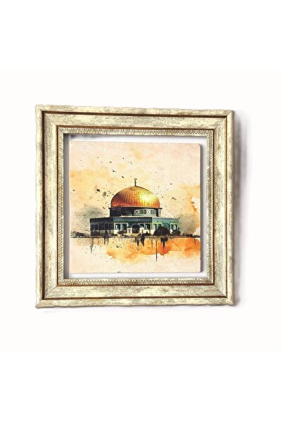 NO BRAND NEFİSE MEKTEBİ "Kubbetüs Sahra" Resimli Doğaltaş Çerçeveli Tablo 20x20