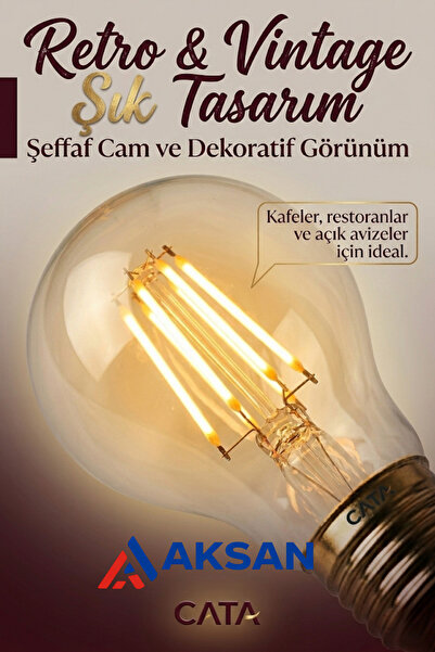 Cata CT-4217 8W E27 LED Filament Ampul – 3000K Günışığı Şeffaf Edison Rustik ...