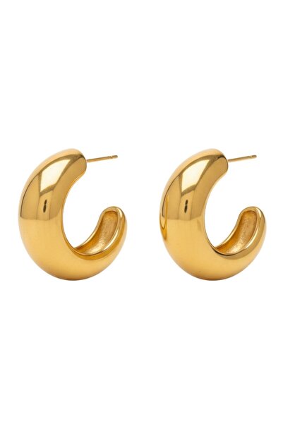 LİNYA JEWELLERY Pety Yarım Yuvarlak Halka Küpe Gold