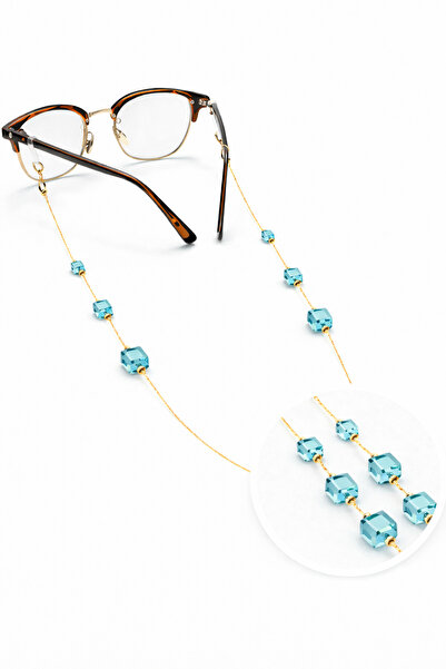 Optic Master Italian chain cube stone eyeglass chain / cord aqua