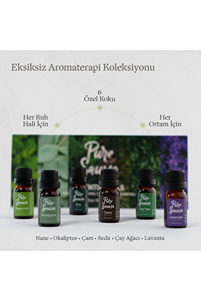 Pure Sauna Saf 6’lı Uçucu Yağ Seti - Özel Seçki Buhurdanlık ve Difüzör Kokusu (6 x 10 ml)