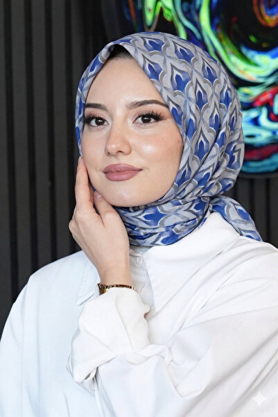 AFVENTE Eșarfă din bumbac moale, albastru marin, cu model mozaic