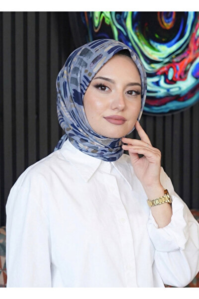 AFVENTE Fırça Desen İndigo Soft Pamuk Eşarp