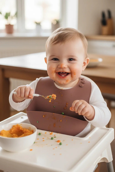 Babyjem مريلة طعام من السيليكون مع وعاء بيضاوي الشكل بلون الموكا