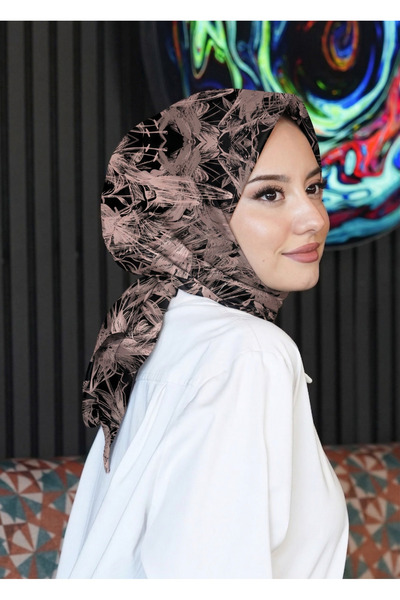 AFVENTE Eskiz Çiçek Desen Gül Kurusu Soft Pamuk Eşarp