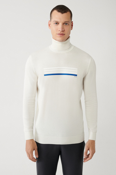 Avva Herren-Strickpullover aus Baumwolle mit Rollkragenpullover in Ecru A32y5144