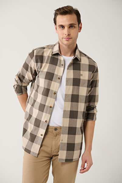 Avva Men's Brown Lumberjack Easy-Iron Flannel Shirt A32Y2105