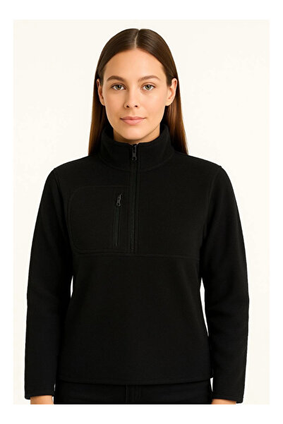 Modaiconu Pulover din fleece – Guler înalt, cu jumătate de fermoar, buzunar l...