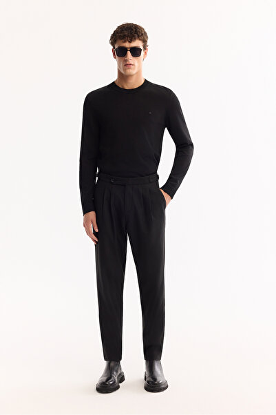 Avva Men's Black Side Buckle Viscose Blend Easy-Iron Carrot Fit Trousers A52Y...