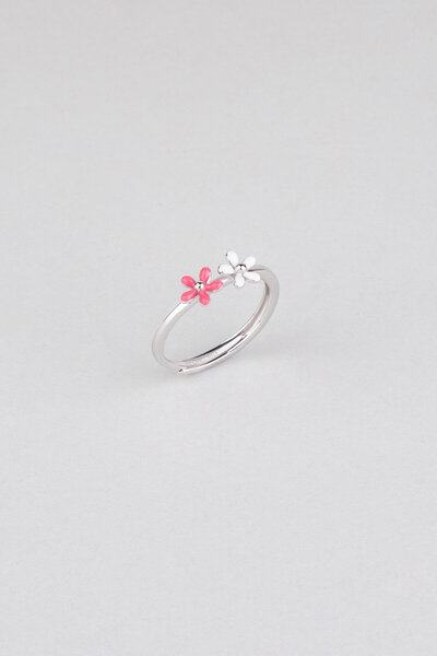 So CHIC... Aztek Çiçeği 18 Ayar Beyaz Altın Kaplama Ayarlanabilir Gümüş Yüzük