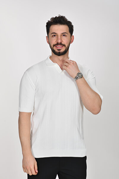VALERİO MEN Pat Collar Self-Patterned Premium Knitwear