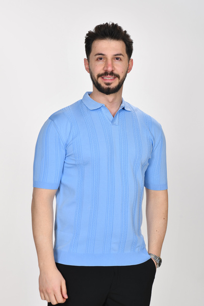 VALERİO MEN ملابس تريكو فاخرة ذات ياقة مطرزة ذاتية التصميم