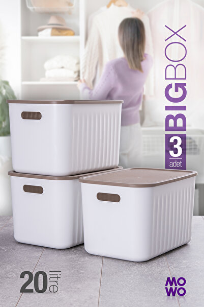 Mowo Home Bigbox 20 Lt 3-Piece White Cabinet Organizer Storage Box with Lid B...