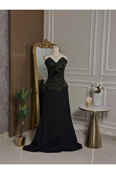 vanus fashion 6793 - Black evening dress with a touch of classic luxury