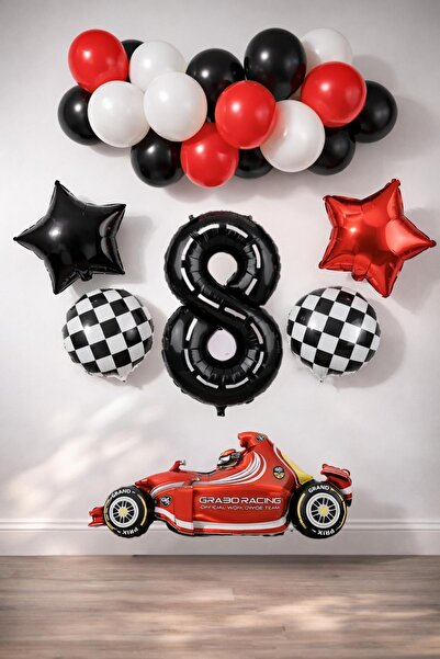 Patladı Gitti 8 Year Old Race Car Themed Birthday Party Celebration Balloon Set