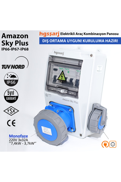 hgsşarj ''Amazon SKY PLUS'' Monofaze Elektrikli Araç Kombinasyon Kutusu,Tesla...