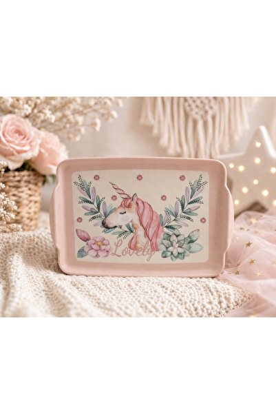 esdekor Sevimli Unicorn Desenli Kaydırmaz Melamin Tepsi 38x27 cm 1 Adet Dikdö...