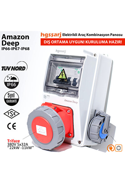 "Amazon Deep" 22kW Trifaze 5X32A + 1X16A Elektrikli Araç Kombinasyon Kutusu IP66-IP67-IP68 Schneider