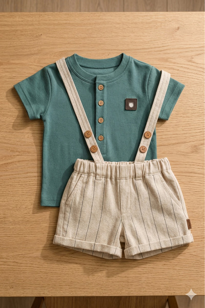 Nimini Kids Düğme Detaylı Keten Karışımlı Günlük Özel Gün Erkek Bebek Tişört ...