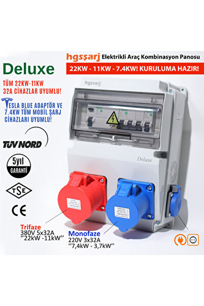 hgsşarj Deluxe 22kW Trifaze 7,4kW Monofaze Elektrikli Araç Şarj Cihazı Kombin...